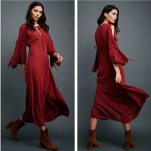 Free People Boho Retro Maroon Burgundy Maxi Dress